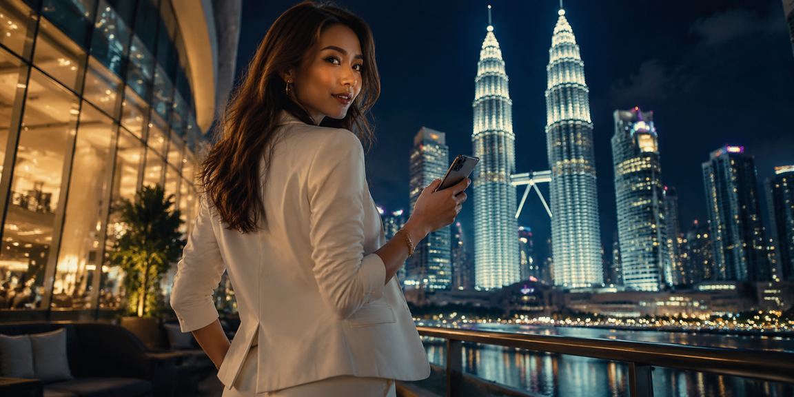 Pemain kasino langsung di Kuala Lumpur menggunakan is250 pada telefon pintar dengan paparan dealer hidup
